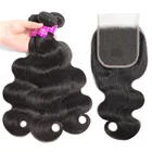Virgin Brazilian Body Wave Human Hair Bundles With Closure 100% Human Hair Extension