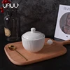 Popular high quality round white ceramic sugar pot with spoon