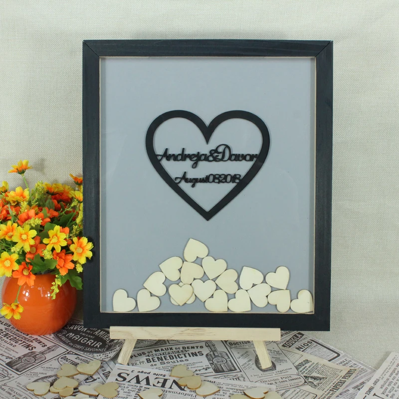 Wedding Guest Book Photo Signature With 120pcs Heart Drop Top Box Table Decor 