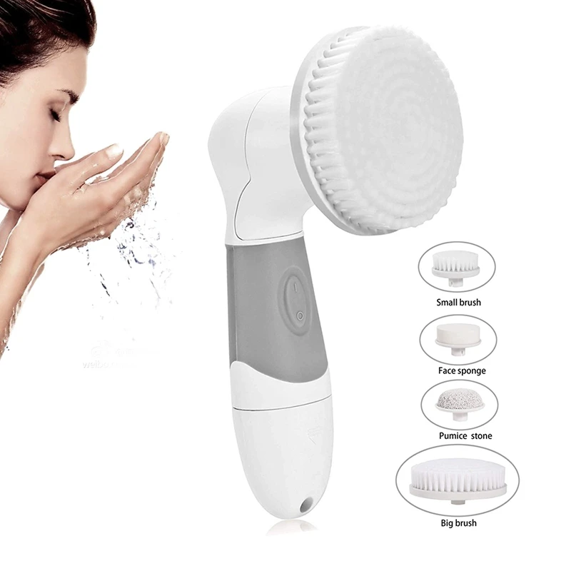 Battery Operated Facial Cleansing Brush 4 In 1 Set Microdermabrasion