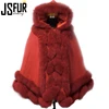 Genuine Red Color Fox Fur Cape Shawl With Large Fox Fur Trimming