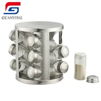 

12 Jar Dried Seasoning Storage Spice Containers Stainless Steel Round Revolving Spice Rack