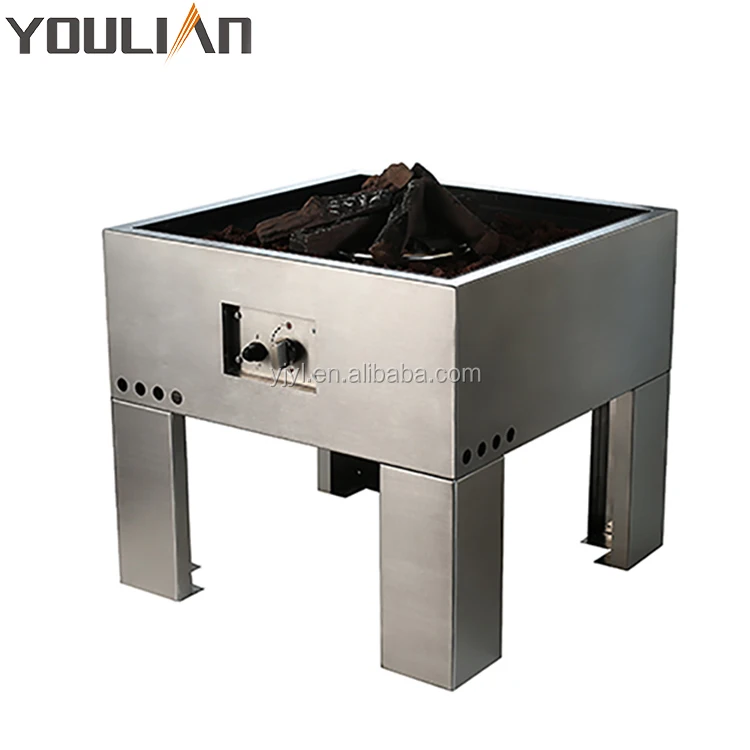 Square Outdoor Stainless Steel Gas Fire Pit With Round Burner Kit