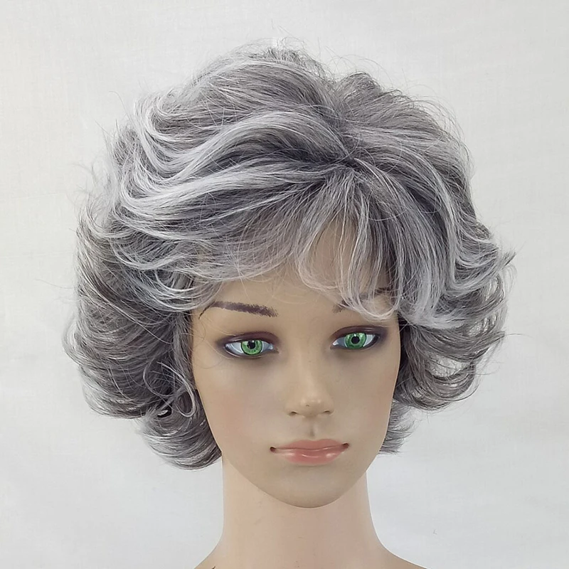 Hairjoy Women Wig 2 Tones Grey White Ombre Synthetic Short Layered