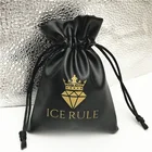 Gold Hot Stamped Logo Black PU Leather Drawstring Bag For Jewelry