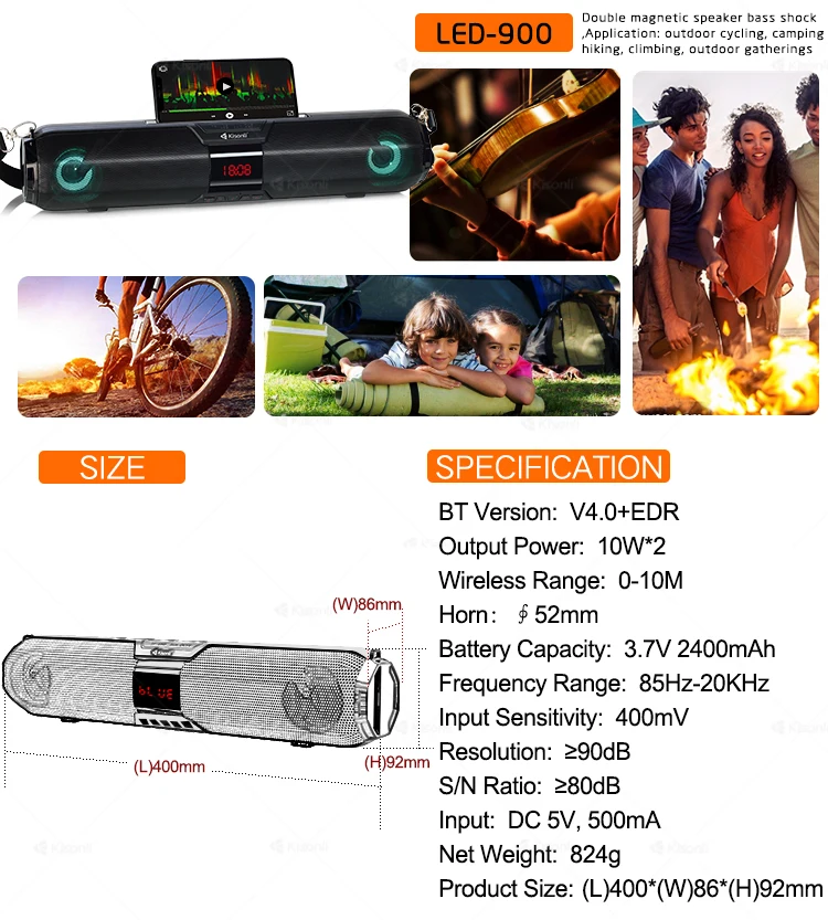2400mAh Output Power Backpack Long Portable Speaker With TF AUX FM LED Phone Stand - ANKUX.COM
