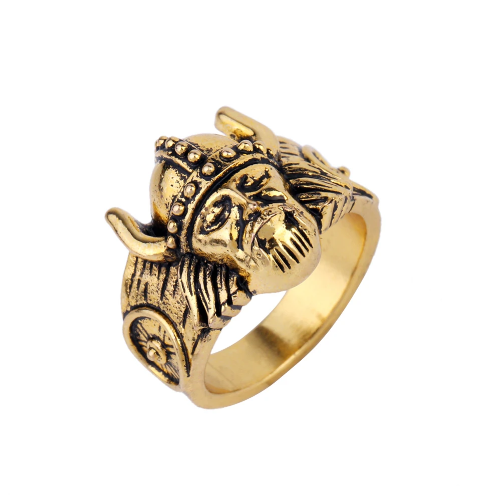 

2019 New Antique Gold Honnor Odin Symbol Valknut Cosplay North Viking Warrior Armor Finger Jewelry Ring For Men
