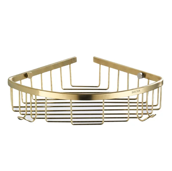 

Corner Shower Caddy 304 Stainless Steel Wall Mounted Kitchen Brushed Gold Bathroom Shelf