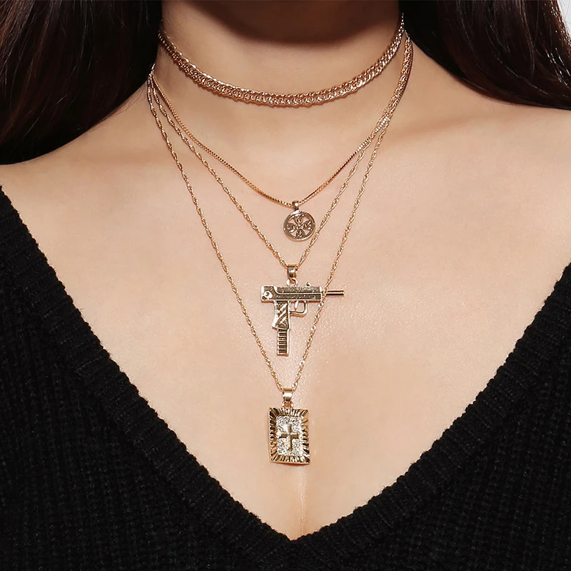 Vintage European Multilayer Anti-war Gun Cross Pendant Necklaces for Women Long Sweater Chain Necklace Jewelry (SK050), As picture
Vintage European Multilayer Anti-war Gun Cross Pendant Necklaces for Women Long Sweater Chain Necklace Jewelry (SK050), As picture