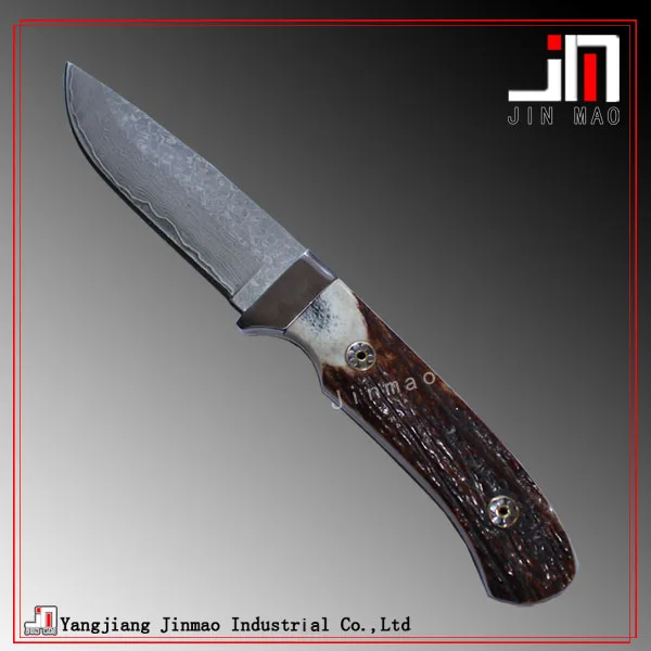 Handmade Large Blade Damascus Steel Hunting Knife with Deer Horn Handle