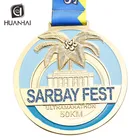 custom Philippines sarbay fest 3D coconut tree gold plated metal marathon medal brooch bars
