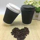 High quality ripple coffee paper cup double wall printed 8oz 12oz 16oz hot drink cups with lids