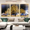 Modern Art 3 Panel Money Tree Canvas Mural With Wooden Wrame For Living Room Decoration