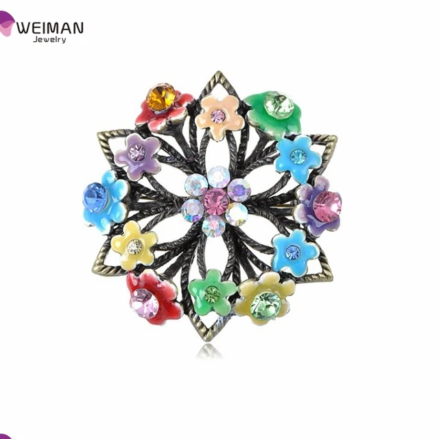 multi-colored crystal rhinestone flower floral wreath brooches