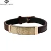 Chalcopyrite Brown Leather and Rose Gold Stainless Steel Bracelet with Belt Buckle Clasp Men Bracelet