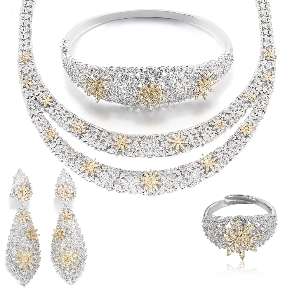 2 Tone Color Jewelry African Jewelry Sets in 925 Silver Saudi Gold Bridal Jewelry Set
2 Tone Color Jewelry African Jewelry Sets in 925 Silver Saudi Gold Bridal Jewelry Set