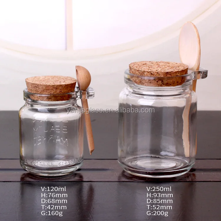 High quality clear 8oz food jar round storage glass jar for jam with wood spoon
