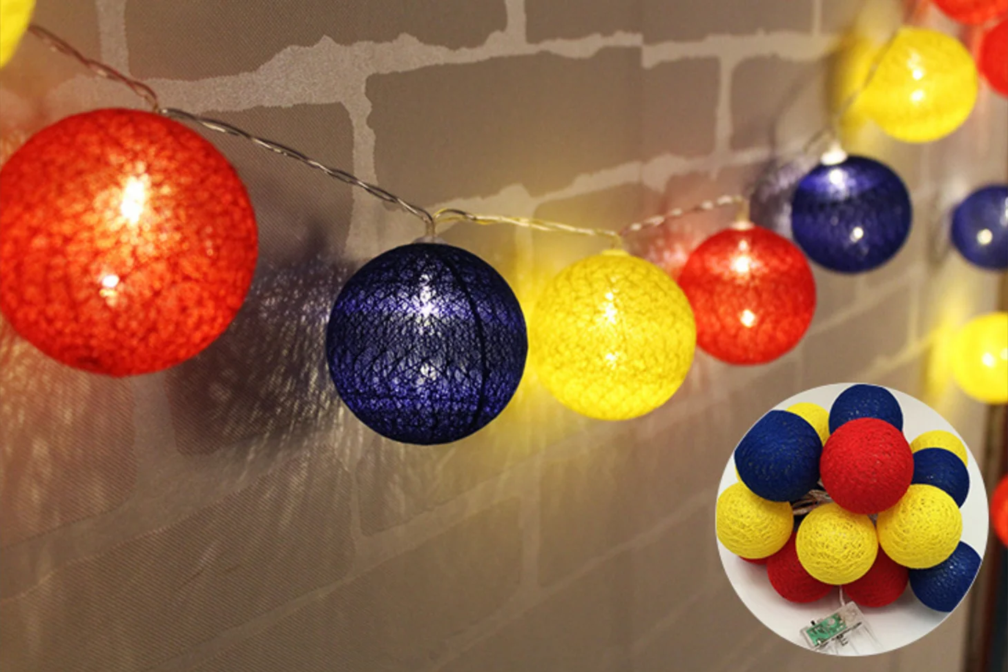 Led Christmas battery operated Cotton ball string light for wedding, party, shopping window use