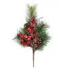 2019 Plastic Christmas Decorative Artificial Red Berry And Pinecone With Frosted Snow Spray