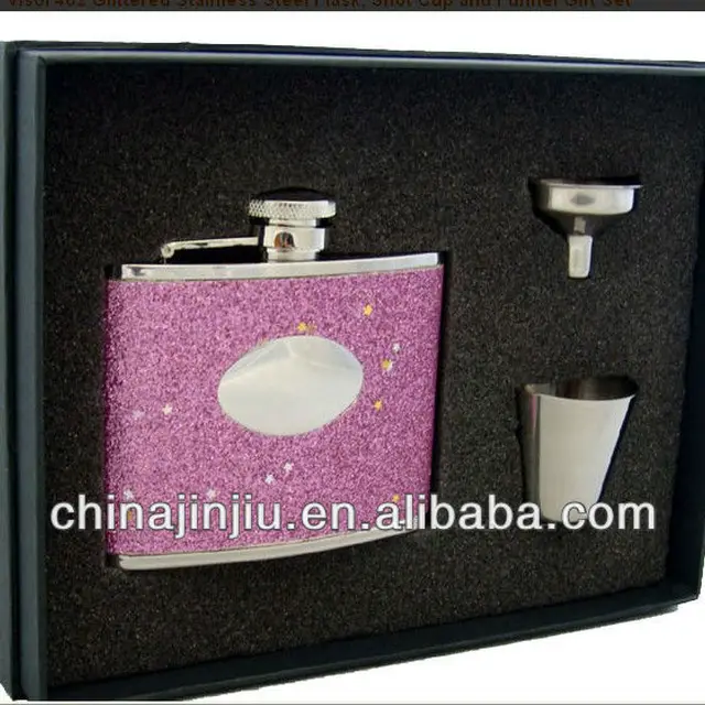 pink hip flask gift set stainless steel flask funnel and cup in