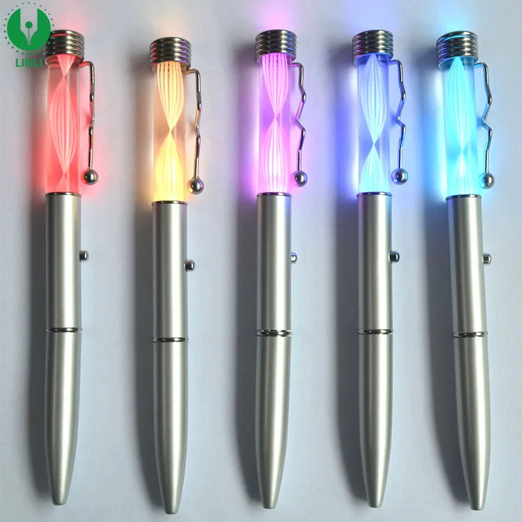 Logo Promotional Metal Clip Pen With Led, Glow in the Dark Pen, Ballpoint With Led