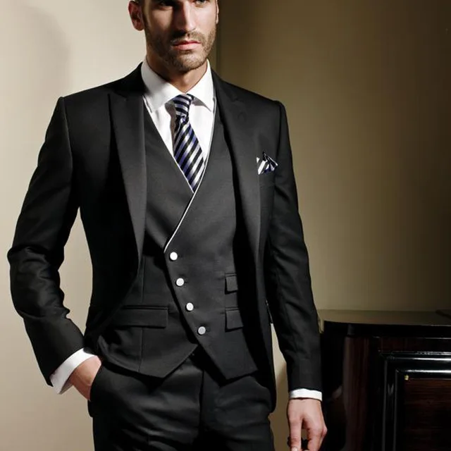 HD113 черный формальные мужские костюмы 2018 Блейзер Мужчины Slim Fit Пользовательские Свадебные смокинги для жениха из трех частей куртка брюки жилет