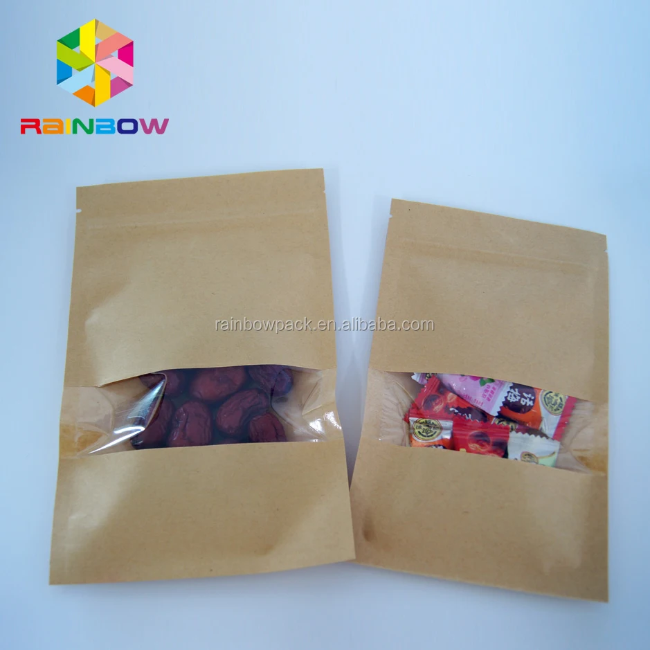 resealable zipper kraft paper food packaging bag with window