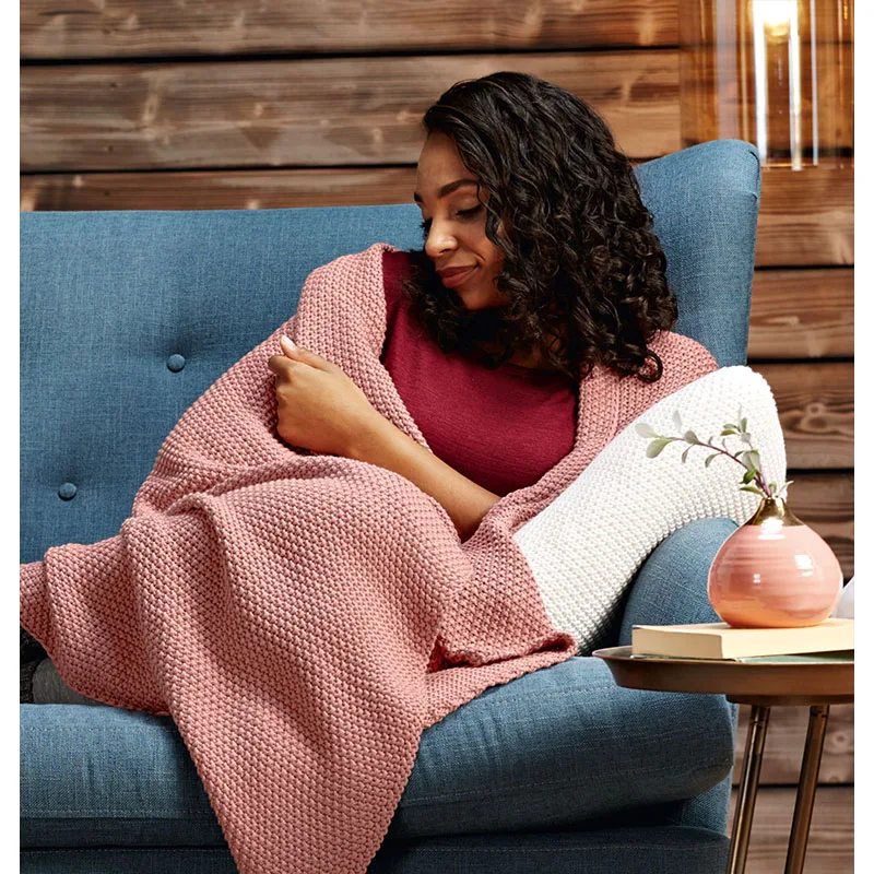 i@home Strick plaid weighted white color cotton soft throw blanket