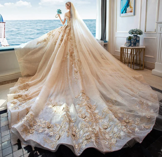2019 Cathedral train long tail wedding dress High quality bridal maxi dress,removable lace coverlet bridal wedding dress, White
2019 Cathedral train long tail wedding dress High quality bridal maxi dress,removable lace coverlet bridal wedding dress, White