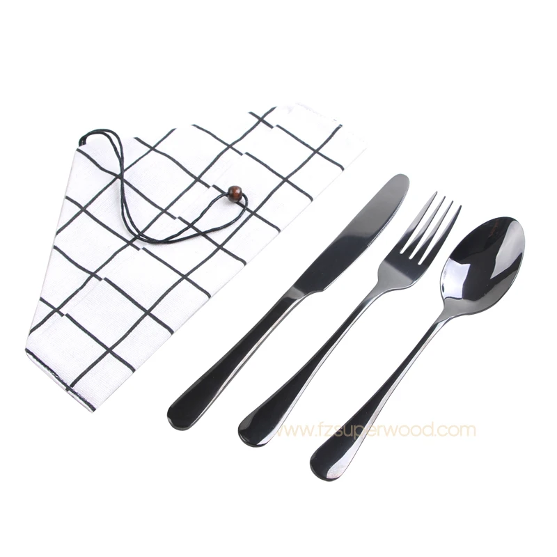 2019 Reusable Portable Knife Spoon and Fork Tableware Black Cutlery Set Stainless Steel Flatware Sets 50 Sets Metal Cloth Bag
2019 Reusable Portable Knife Spoon and Fork Tableware Black Cutlery Set Stainless Steel Flatware Sets 50 Sets Metal Cloth Bag