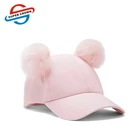 Custom cute baseball cap with pom pom fur OEM brand baseball cap