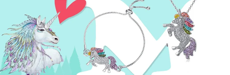 Beautiful Silver Rhinestone Unicorn Chain Necklace Jewelry