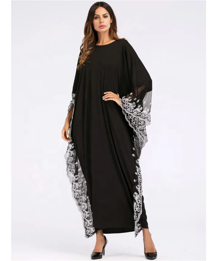 Muslim Loose O-Neck Abaya Free Size Lace stitching Casual Dresses Islamic Elegant Women, Black
Muslim Loose O-Neck Abaya Free Size Lace stitching Casual Dresses Islamic Elegant Women, Black