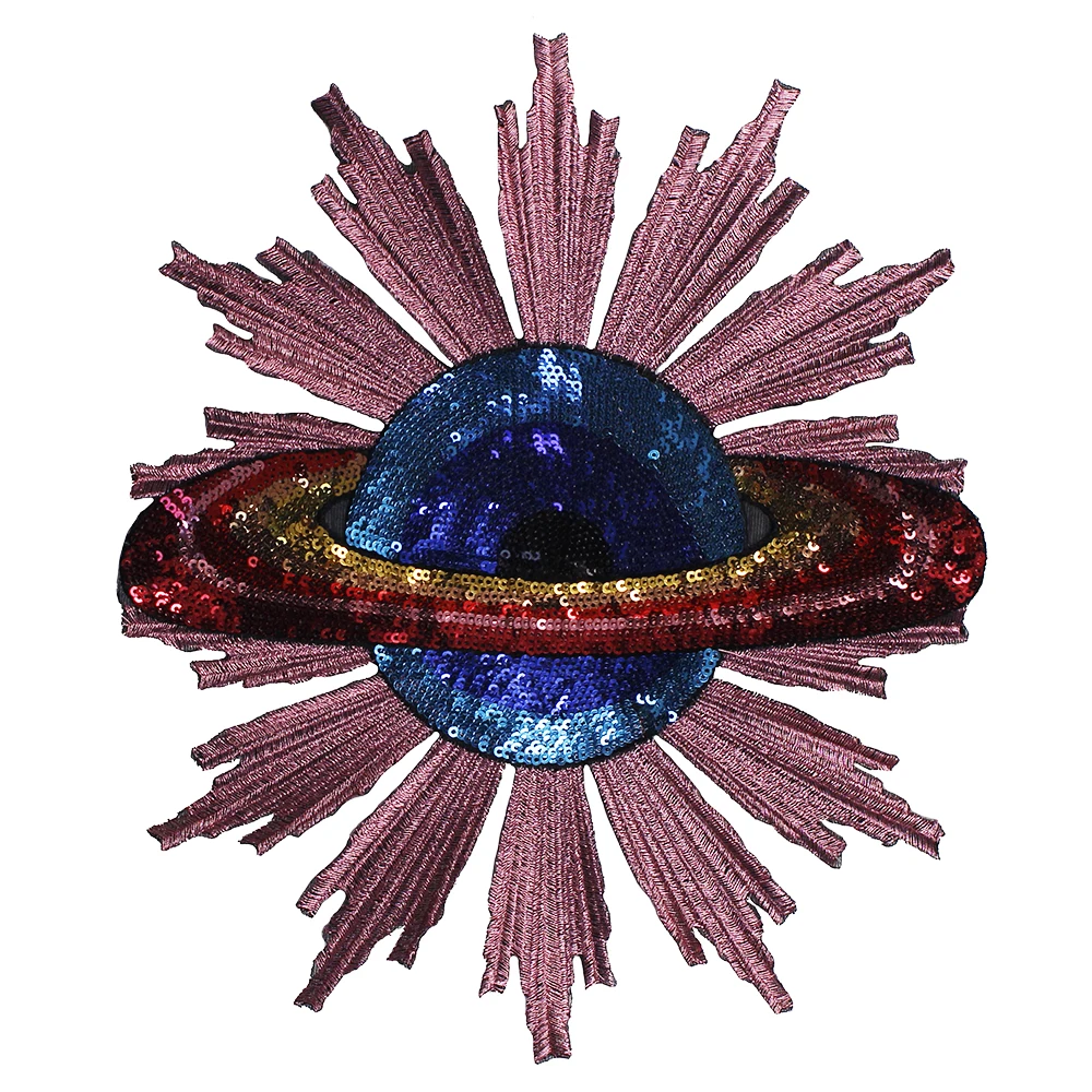 Fancy Large Iron On Applique Beaded Sequin Globe Embroidery Patches For Clothing