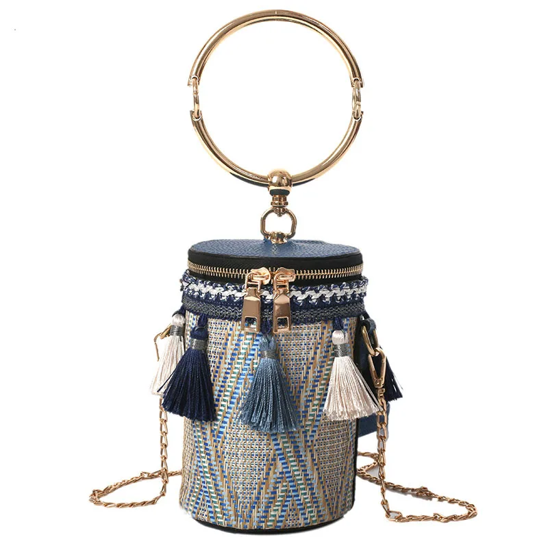 Bohemian Ethnic style straw handbags colorful round chain shoulder bag cylindrical tassels straw bag, Customized color
Bohemian Ethnic style straw handbags colorful round chain shoulder bag cylindrical tassels straw bag, Customized color