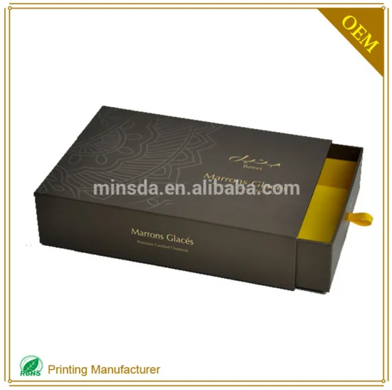 cardboard ribbon gift box with gold hot stamping logo printing