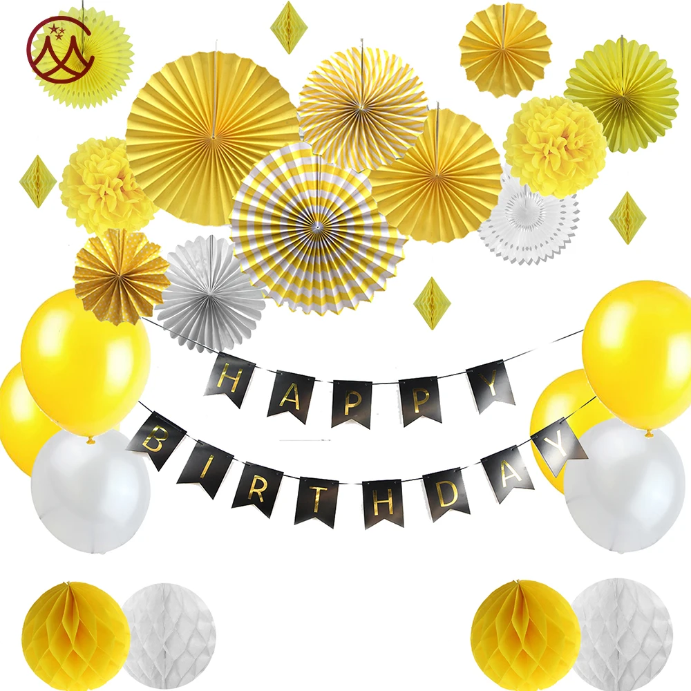 hot sale birthday party decoration with hanging paper fans set