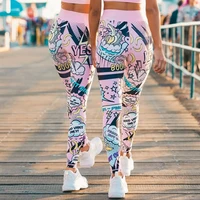 

Custom New Design Hot Selling Girl's Bright Cute Printed Boom Yoga Pants High Waist Slim Breathable Leggings For Women