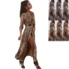 2019 Fashion Sexy Ladies Turn-down Collar Long Sleeve Snake Printed Women Dresses