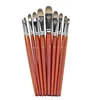 Short Wooden Handle Artist Brushes10 pcs Nickel-plated Brass Ferrule Colored Nylon Hair Paint Brush Set for Acrylic Painting
