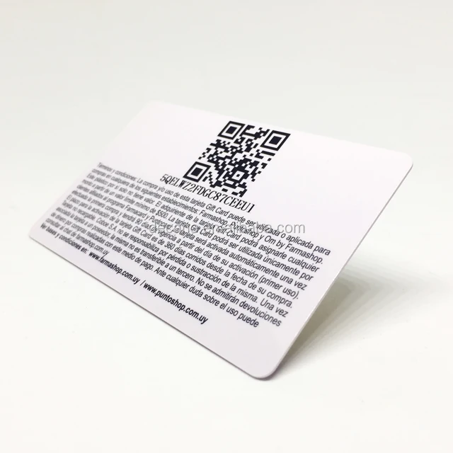 plastic gift card with thermal printing variable qr code and