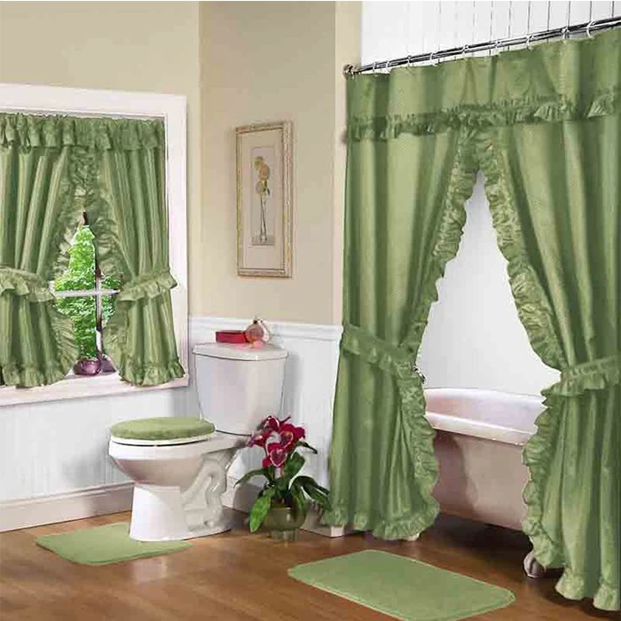 Double Swag Shower Curtain With Valance Bathroom Window Curtains
