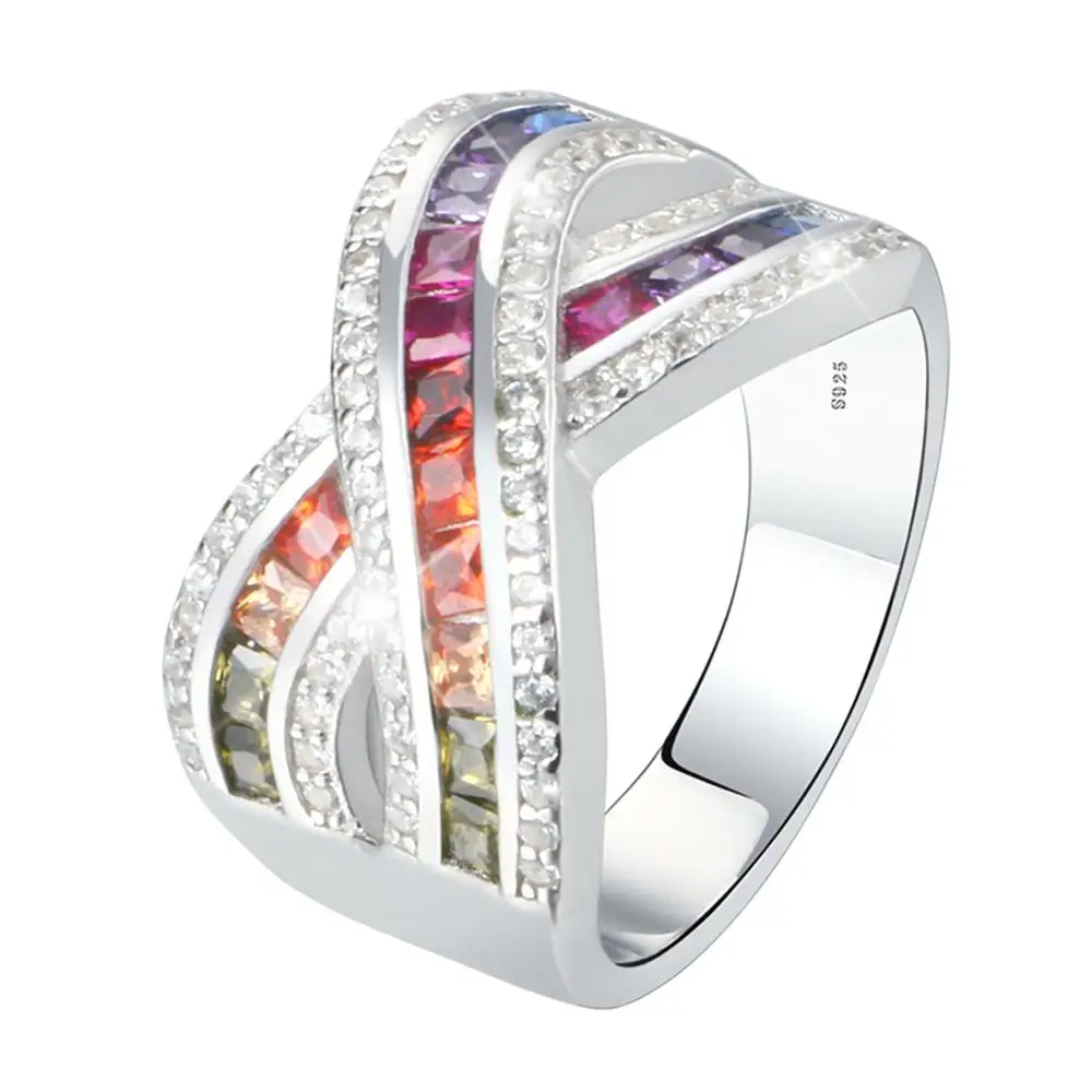 Fashion Solid 925 Sterling Silver Ring for Women Cross X Shape Exquisite Rainbow Ring Zirconia Rings Jewelry Gift, Raibow color
Fashion Solid 925 Sterling Silver Ring for Women Cross X Shape Exquisite Rainbow Ring Zirconia Rings Jewelry Gift, Raibow color