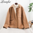 Fashion Double Face Leather Shearling Fur Coat,Faux Lamb Wool Jacket