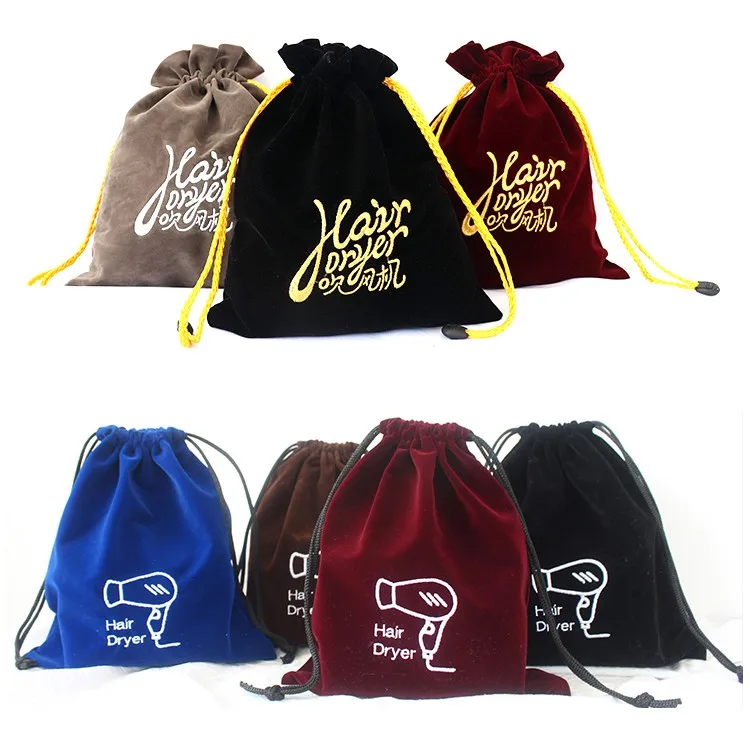 custom logo drawstring dust pouch embroidered velvet bag for
