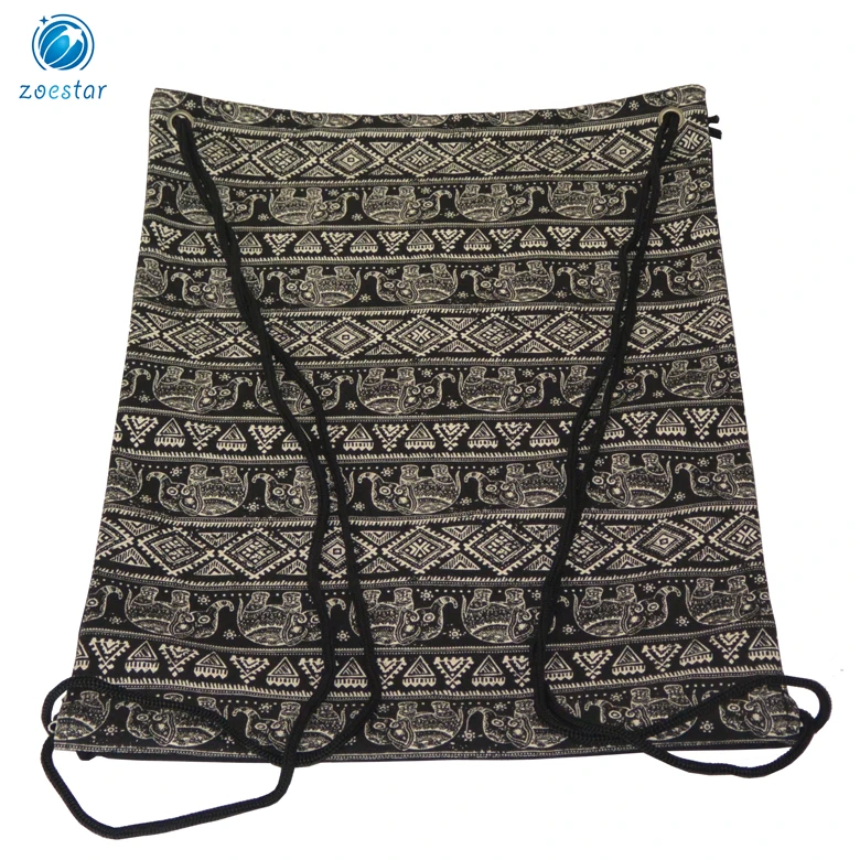 Heavy Duty Printing Canvas Drawstring Pouch Backpack Travel Daily Bag One Compartment