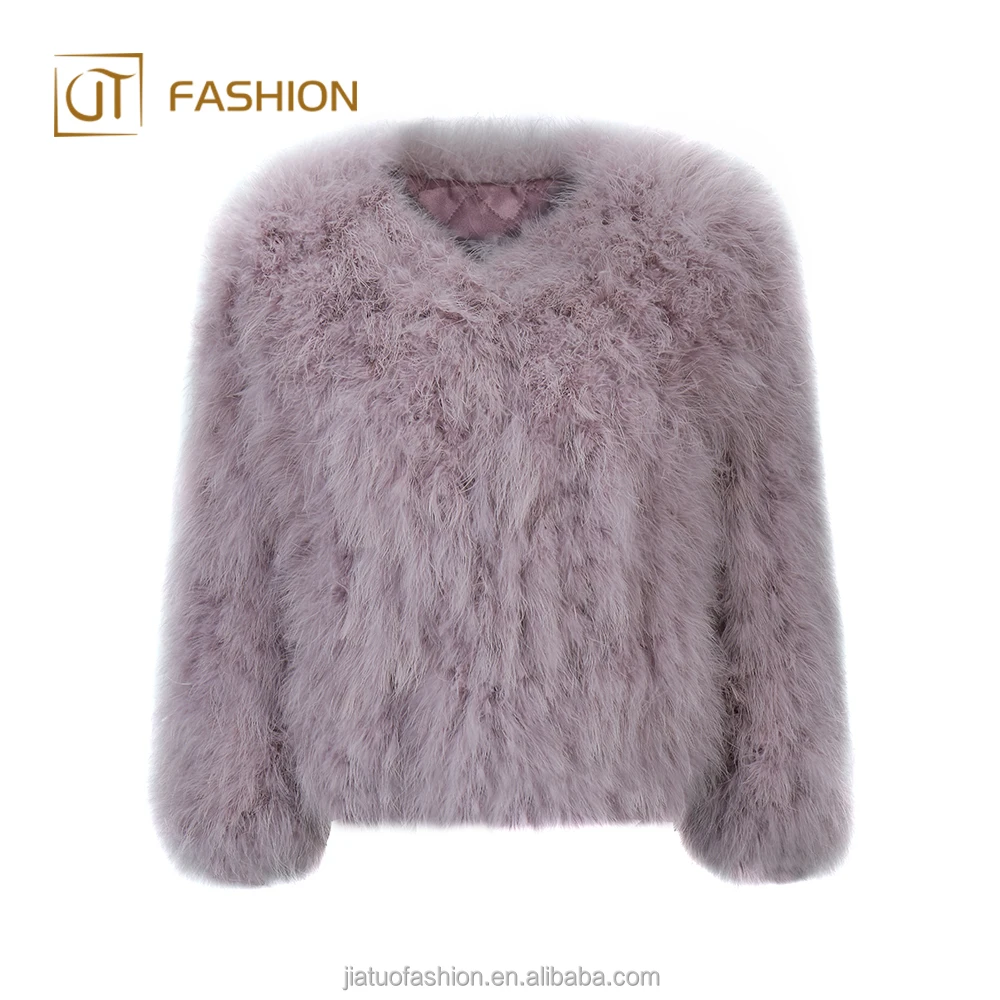 woman real turkey fur coat