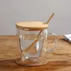 glass coffee mug set double wall glass coffee mug with lid spoon cork base