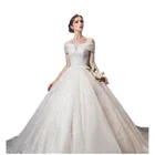 European word shoulder light champagne fluffy bride dress deep V-neck mermaid wedding dress