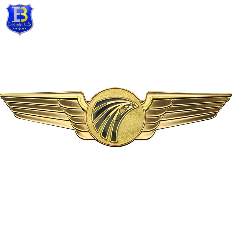 Factory direct sale high quality custom metal gold plated airplane wing lapel pin badge